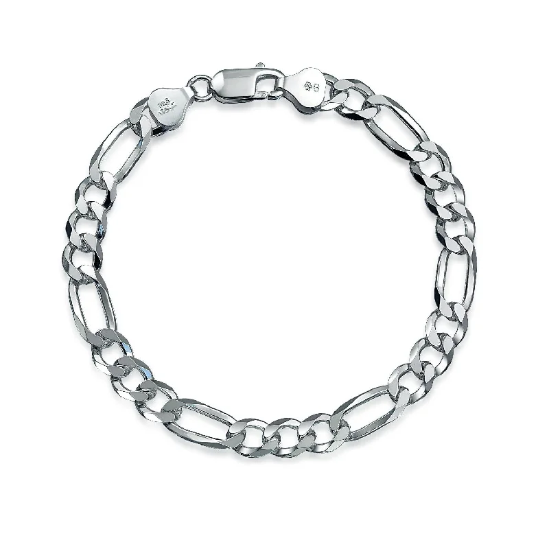 rhinestone bracelets for women-Heavy Solid Sterling Silver 7MM Thick Figaro Chain Link Bracelet