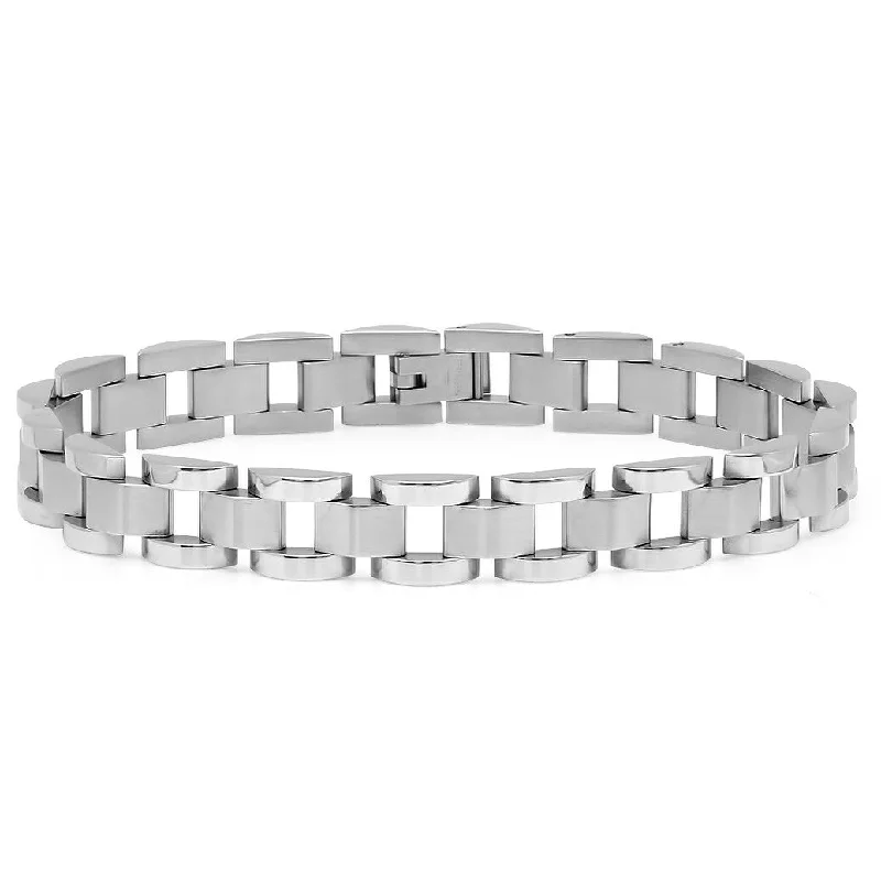 modern bracelets for women-Oxford Ivy Mens Square Link Stainless Steel Bracelet 8 1/2 inch