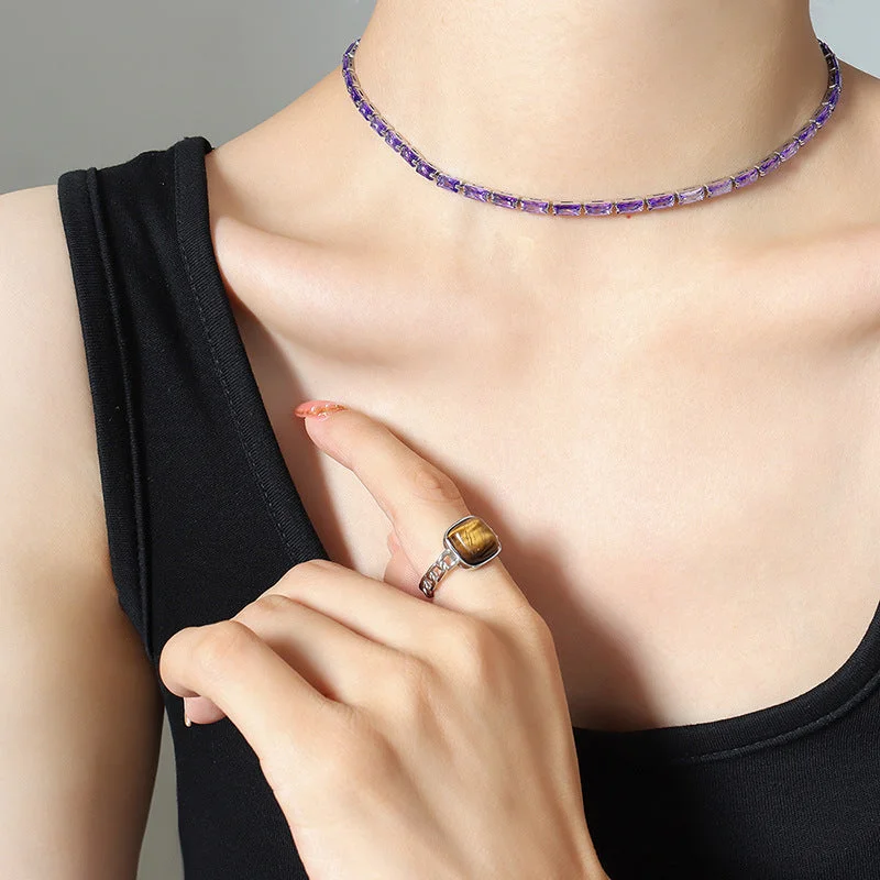 Purple Zircon Steel Necklace-35 5cm