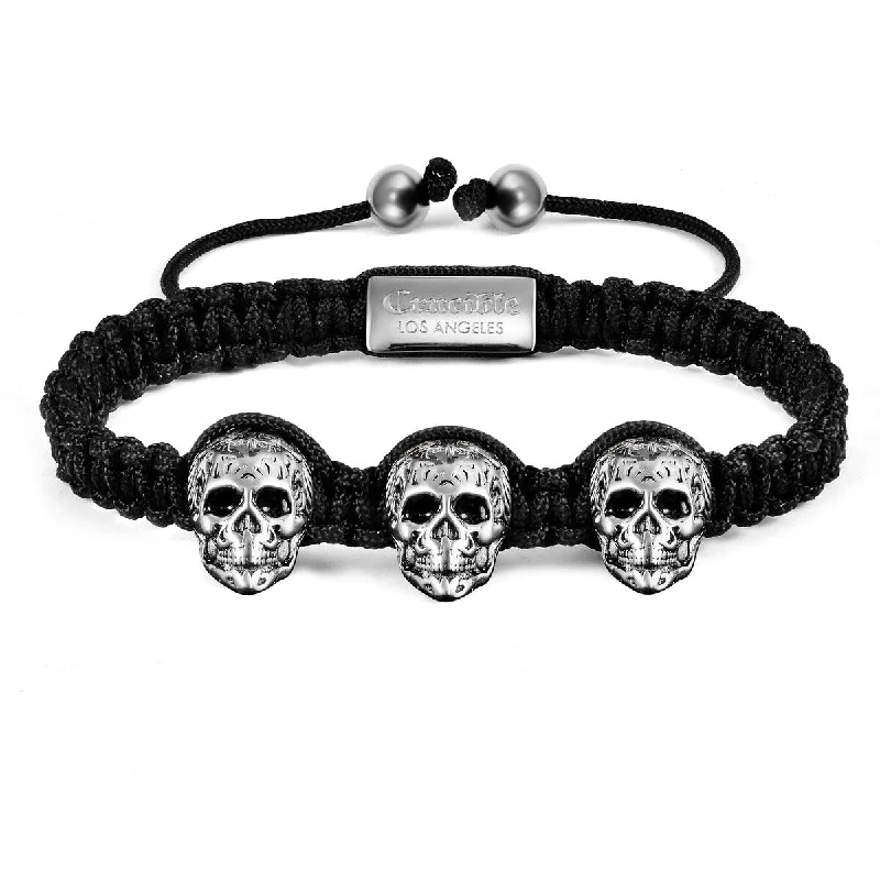 fashion bracelets for women-Antique Stainless Steel Skulls Nylon Cord Adjustable Bracelet