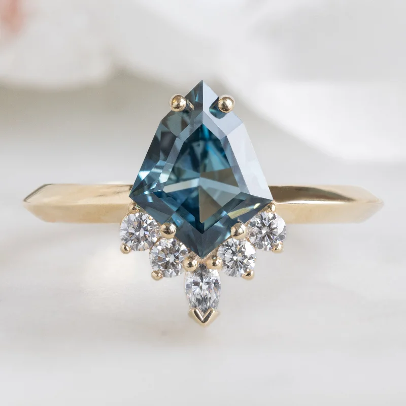 engagement rings with emerald diamonds and sapphire accents-The Aster Ring | 1.28ct Kite Blue Sapphire in 14K Yellow Gold