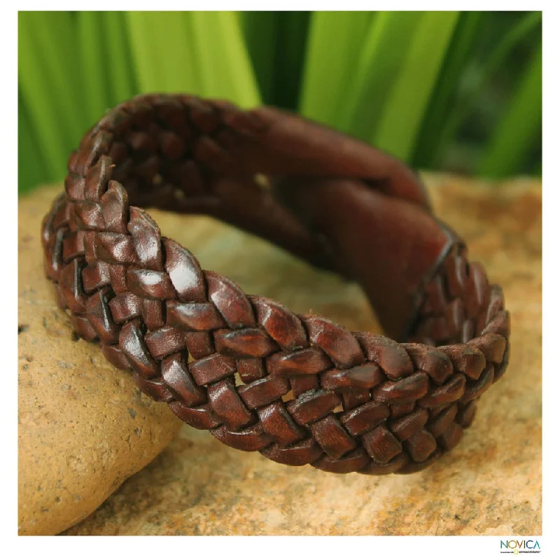 engraved charm bangles for women-Handmade Leather Men's 'Bangkok Weave' Bracelet (Thailand)