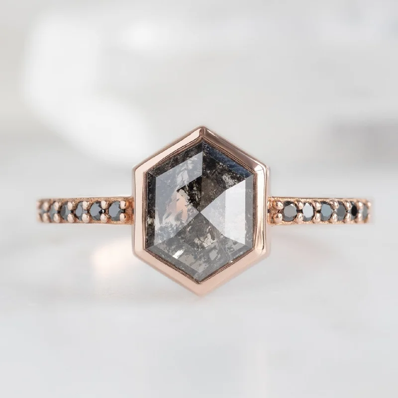 platinum engagement rings with diamonds for women-The Willow Ring | 1.19ct Hexagon Black Diamond in 14K Rose Gold