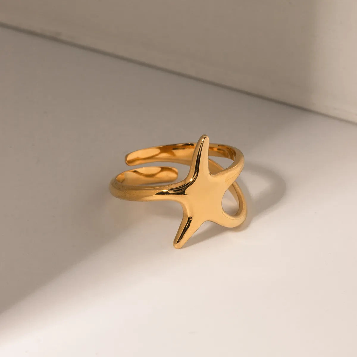 stackable rings with diamonds for women-Ig Style Simple Style Starfish Stainless Steel Plating 18k Gold Plated Open Rings