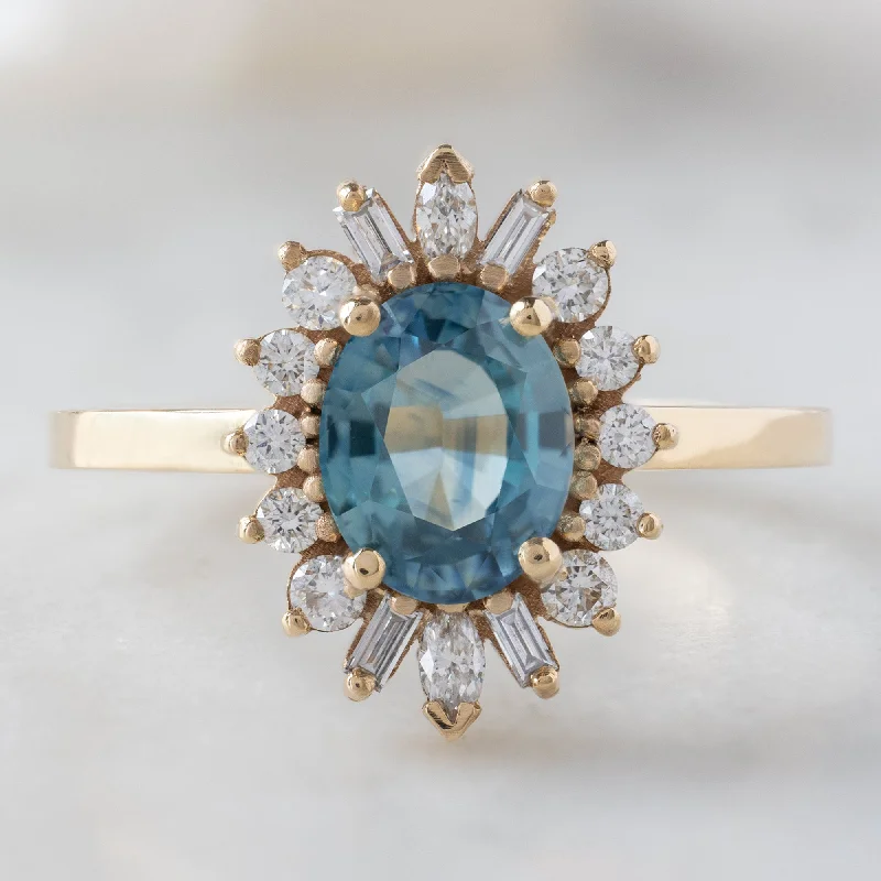 antique engagement rings for women-The Camellia Ring | 1.32ct Oval Blue Montana Sapphire in 14K Yellow Gold