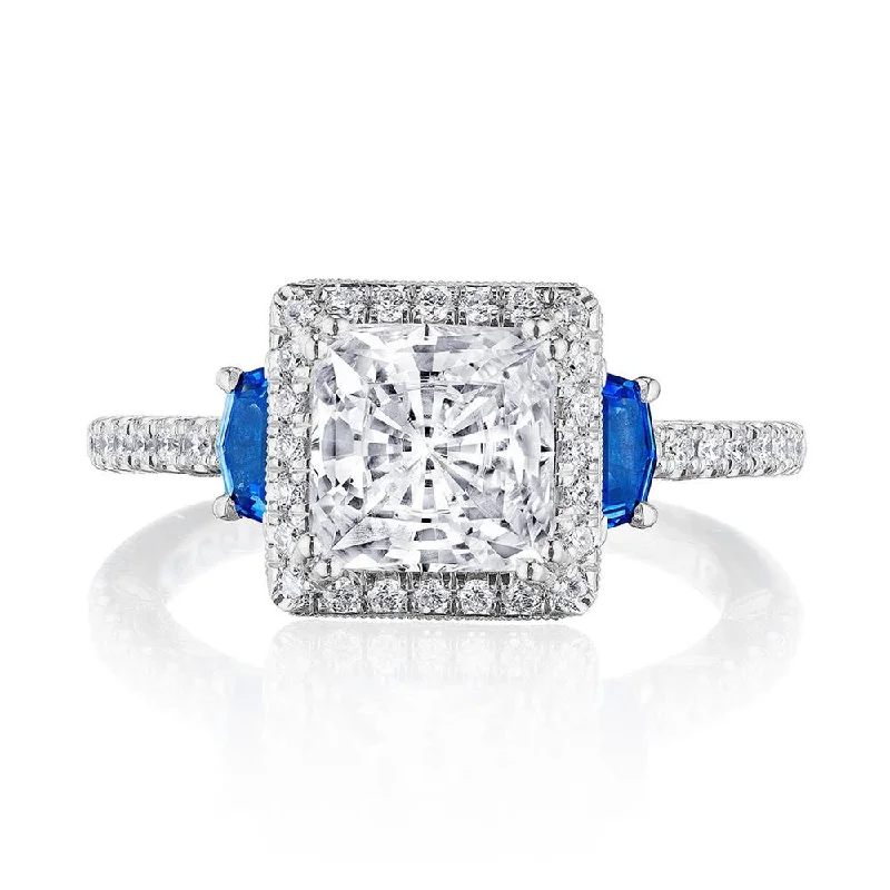 engagement rings with side diamonds and sapphires-Princess 3-Stone Engagement Ring with Blue Sapphire