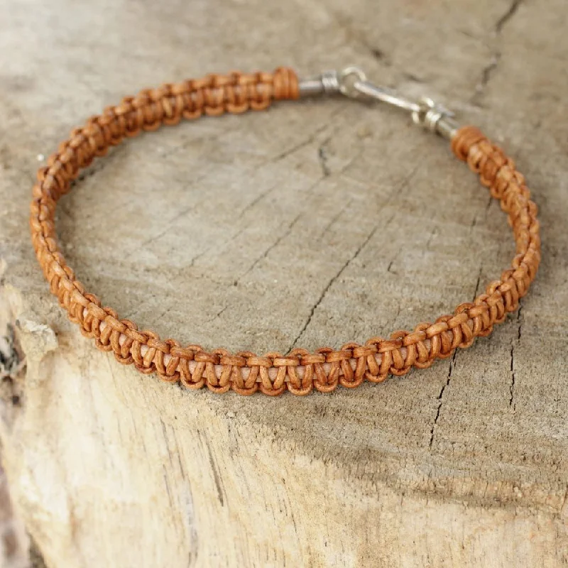 radiant gold bracelets for women-Handmade Men's Leather 'Brown Magnificence' Bracelet (Thailand)