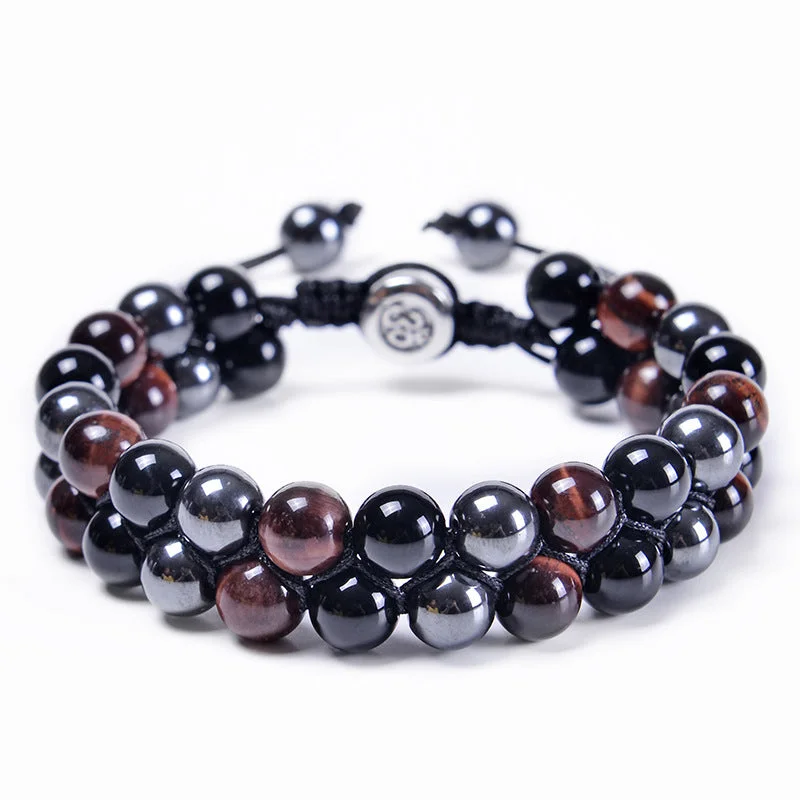 8mm-Red Tiger + Black Beads + Iron Ore (2 Pieces)