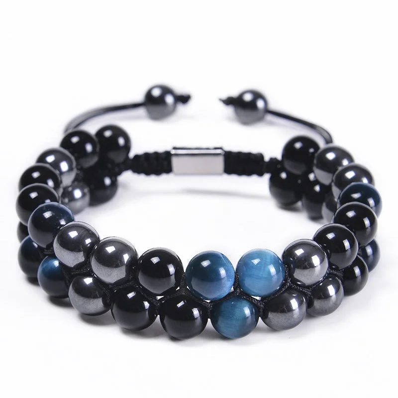 8mm-Blue Tiger + Black Beads + Iron Ore (3 Pieces)