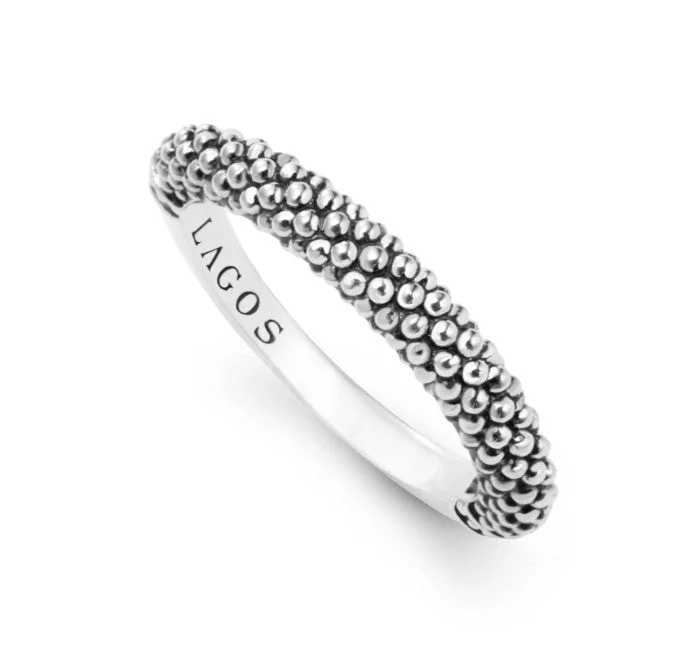 personalized engagement rings for women with rubies-Lagos Sterling Silver Caviar Stacking Ring