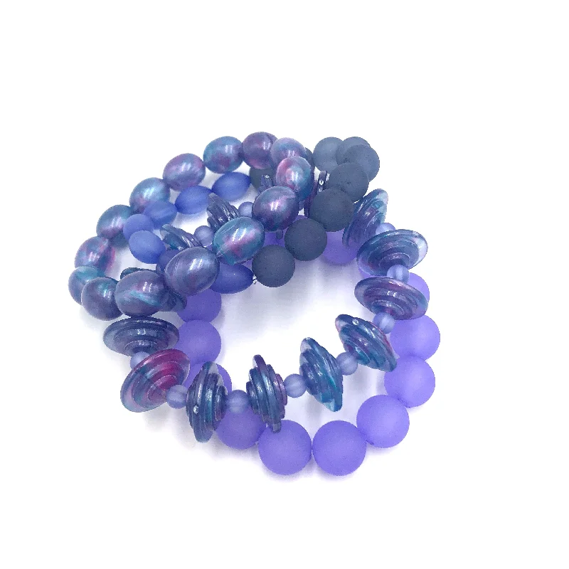 minimalist charm bangles for women-Blues & Lilacs Stack and Stretch Bracelets Set