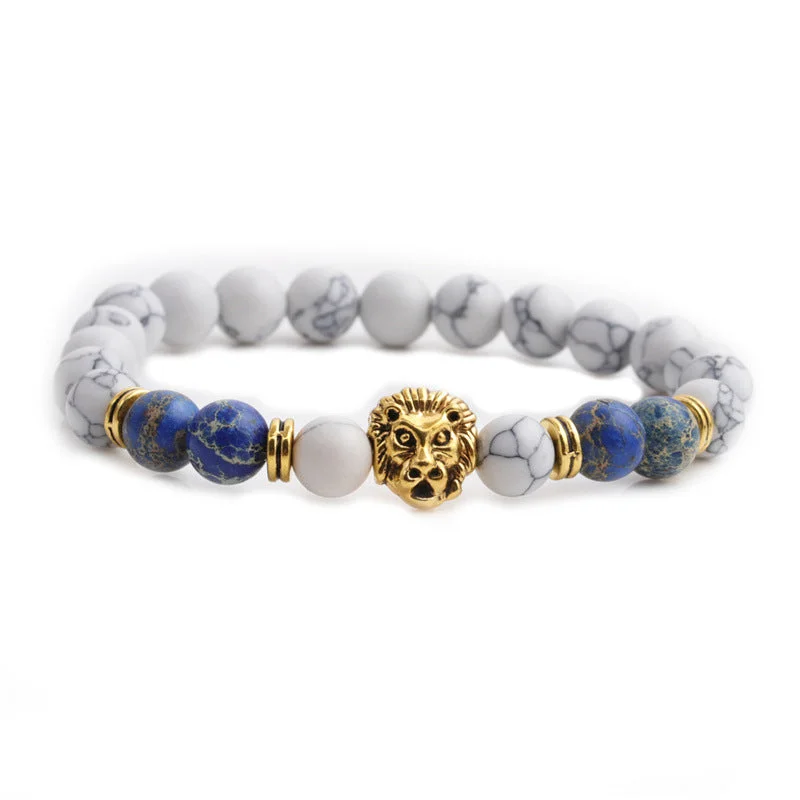 Ml-xy000146 White Turquoise + Emperor Stone Lion's Head Bracelet