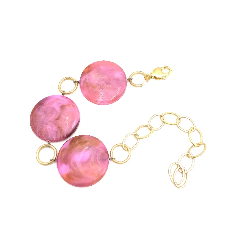 gold-plated bangles for women-Rose Marbled Stations Bracelet