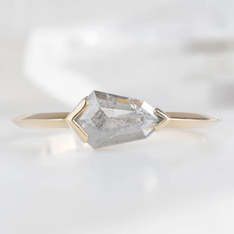 diamond halo engagement rings for women-The Sage Ring | 0.62ct Geometric Salt and Pepper Diamond in 14K Yellow Gold