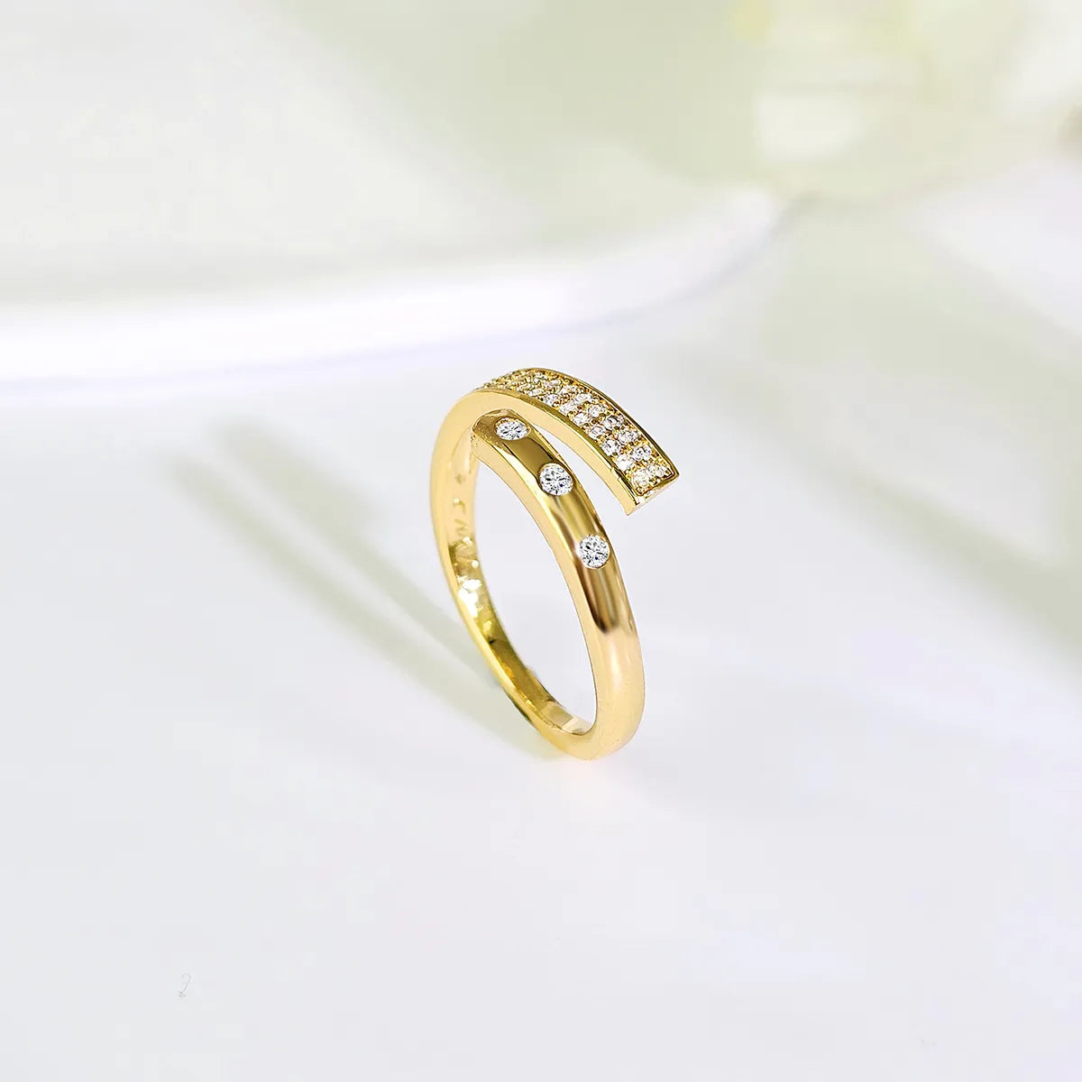 women’s birthstone rings-Copper Gold Plated Inlay Geometric Zircon Open Rings