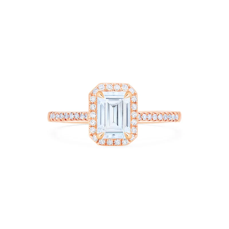 affordable engagement rings with diamonds for women-[Kimberly] Halo Diamond Emerald Cut Engagement Ring in Diamond / Moissanite