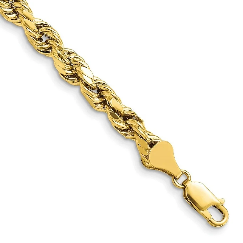 antique-style bracelets for women-Curata 10k Yellow Gold Unisex 5.5mm Semi Solid Diamond Cut Rope Chain Bracelet Options: 7" 8" 9"