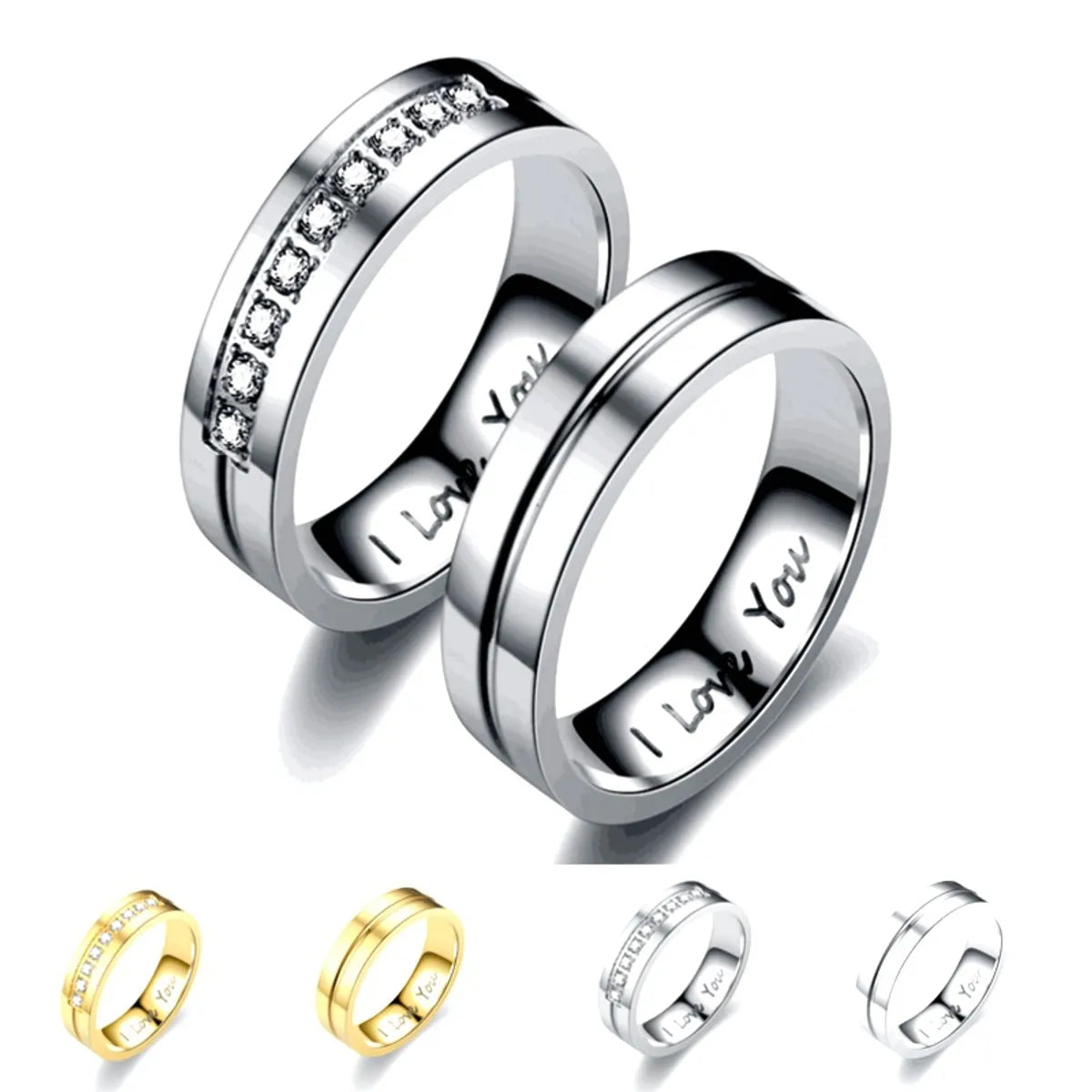 engagement rings with two-tone settings and diamonds-Wholesale Lettering Stainless Steel Diamond Couple Rings Gooddiy