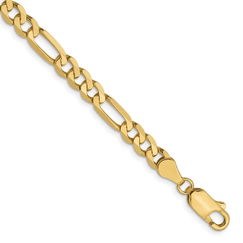 birthstone bracelets for women-Curata 10k Yellow Gold Unisex 4.75mm Flat Figaro Chain Bracelet Options: 7" 8"