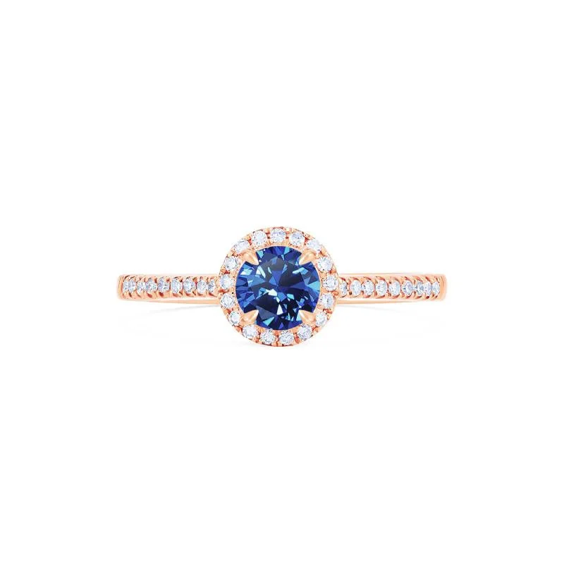 engagement rings with square gemstones for women-[Nova] Petite Halo Diamond Ring in Lab Blue Sapphire