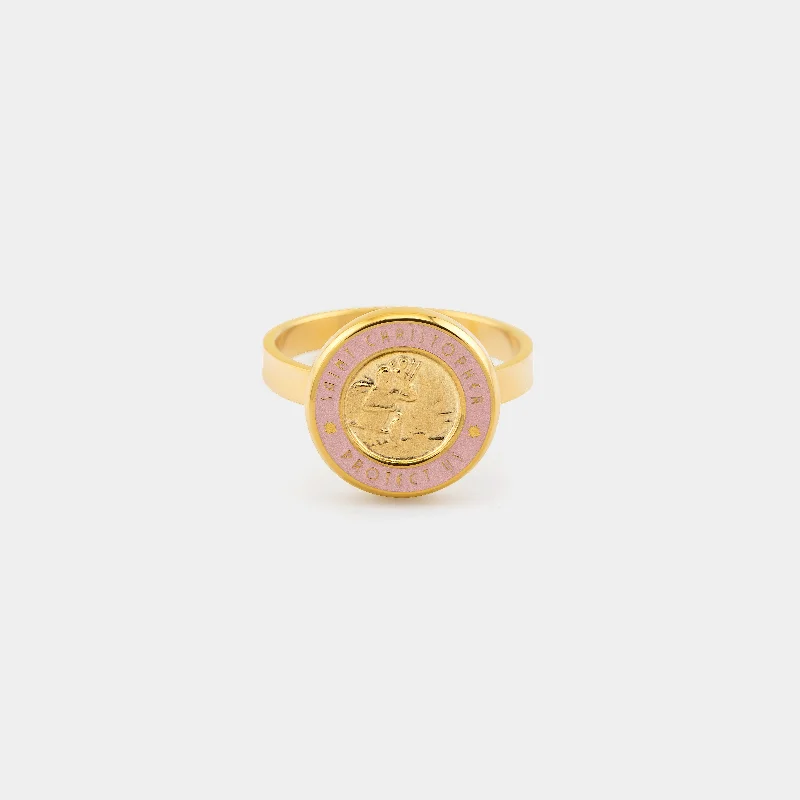 gold engagement rings for women with sapphires-St. Christopher Ring - Gold / Pink