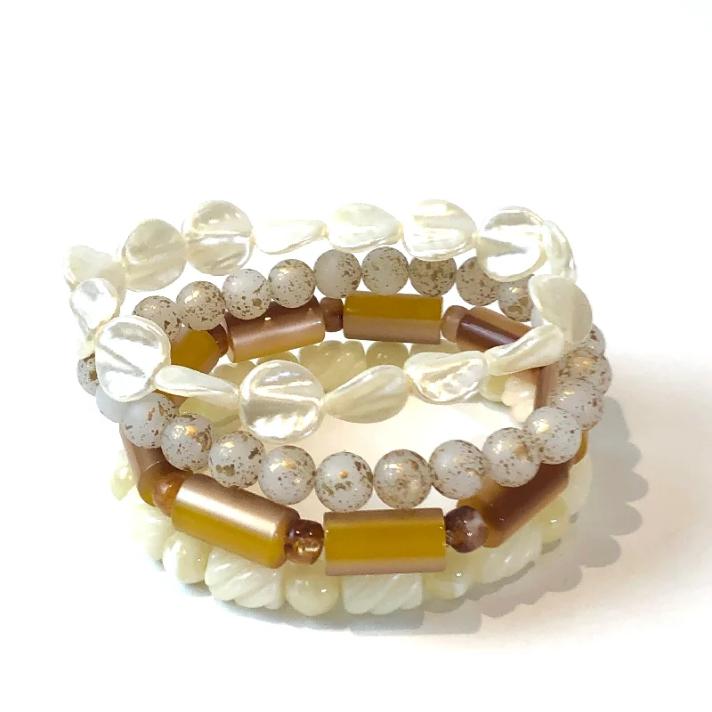 rainbow bangles for women-Gilded Spatter & Pearls Stack and Stretch Bracelet Set