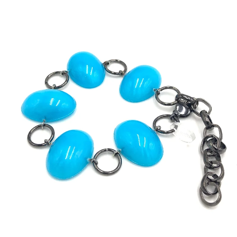 vintage leather bracelets for women-Aqua Blue Jelly Bean Stations Bracelet