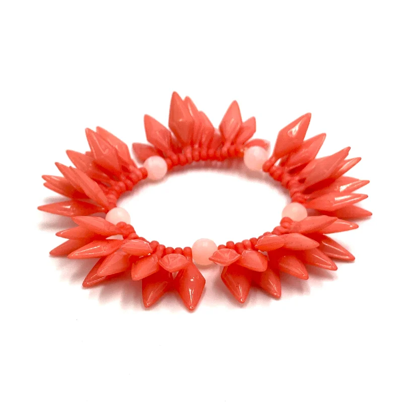 personalized bangles for women-Coral Spiked Cha Cha Stretch Bracelet