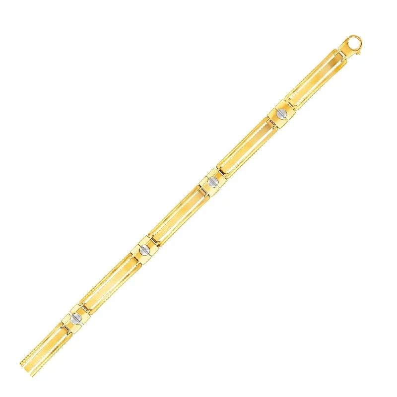 luxurious cuff bracelets for women-14k Two-Tone Gold Men's Bracelet with Screw Head Motif Accents