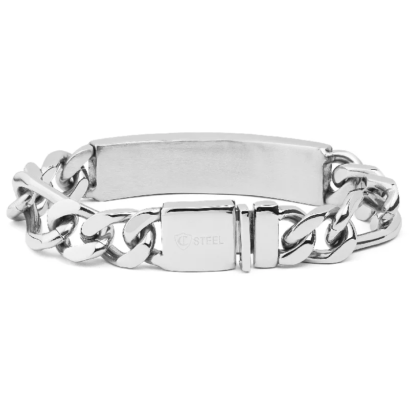 colorful bangle bracelets for women-Men's Polished Steel Figaro Chain ID Bracelet