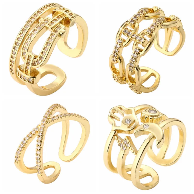 stackable rings for women-Fashion Geometric Copper Gold Plated Inlay Zircon Open Ring 1 Piece