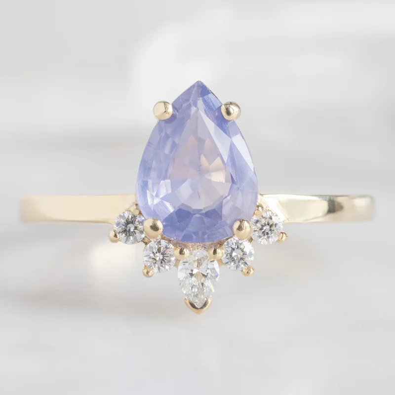 engagement rings with intricate details for women-The Aster Ring | 1.23ct Pear Cut Lavender Sapphire in 14K Yellow Gold