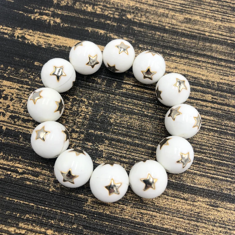 heart bracelets for women-White & Gold Star Stack Bracelet