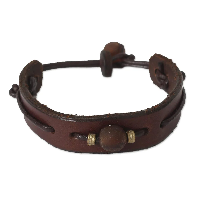 two-tone bracelets for women-Handcrafted Men's Leather 'Brown Standout' Bracelet (Ghana)