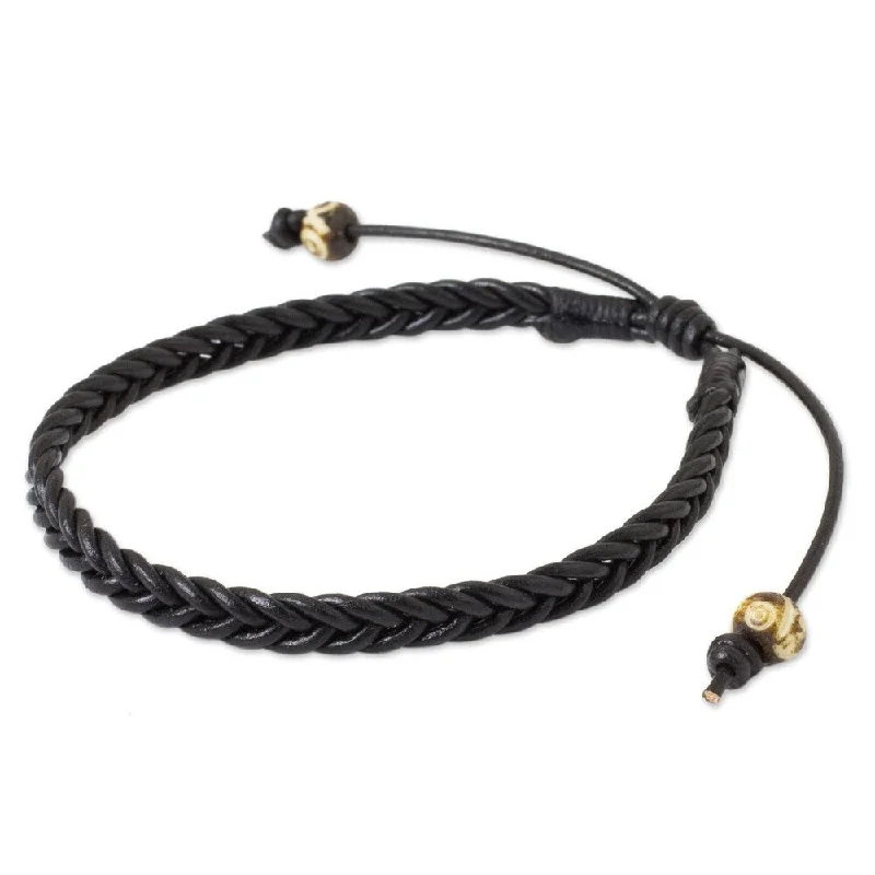 classic cuff bracelets for women-NOVICA Handmade Leather Single Black Braid Bracelet (Thailand)