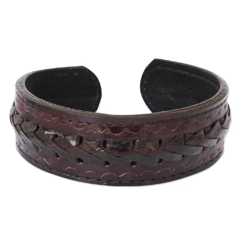 retro-style bangles for women-Handmade Men's Leather 'Brown Braided Path' Bracelet (Thailand)