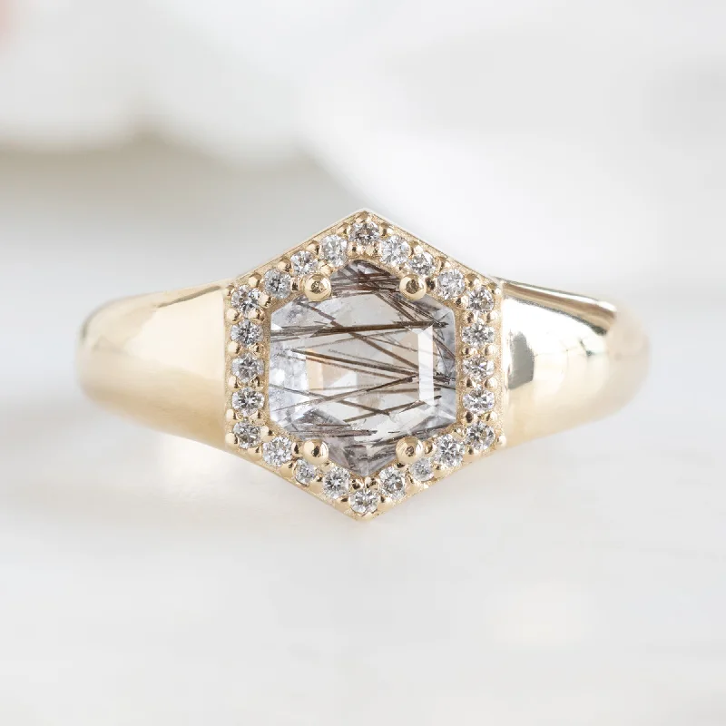 dazzling diamond engagement rings for women-The Signet Ring | 0.70ct Hexagon Tourmaline in Quartz in 14K Yellow Gold