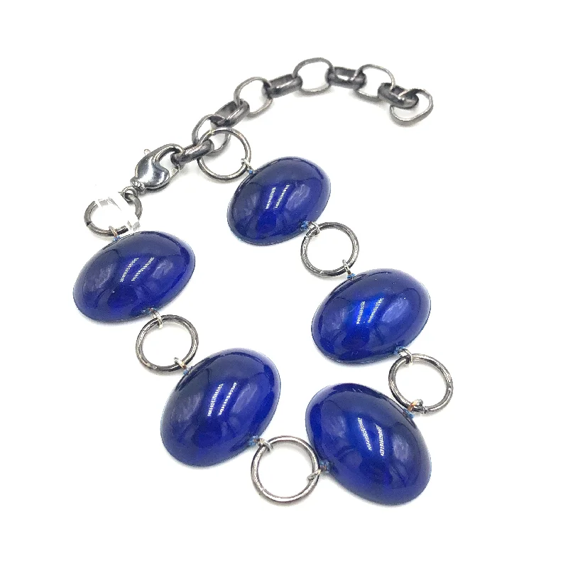 fashion-forward bracelets for women-Navy Jelly Bean Stations Bracelet