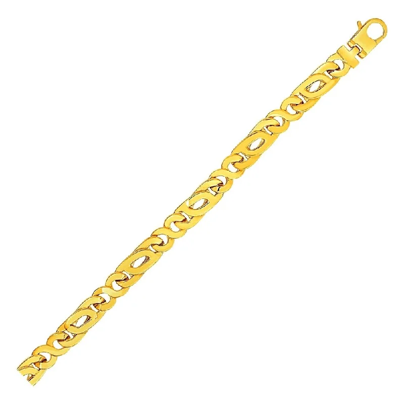 radiant crystal bangles for women-Mens Interlocking Polished Oval Motif Bracelet in 14k Yellow Gold