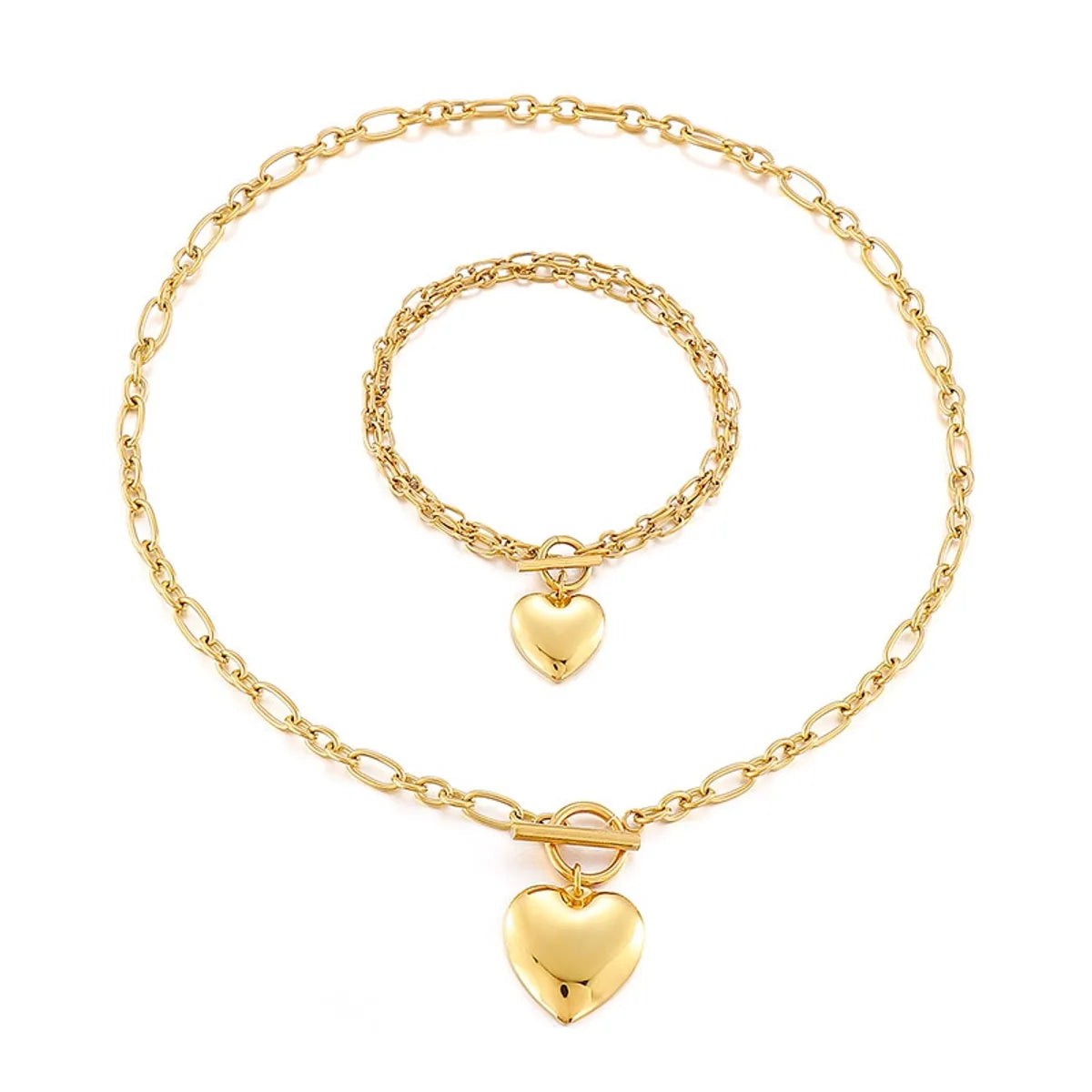 layered gold bangles for women-European And American Ot Buckle Heart Necklace Bracelet Heart-shaped O-chain Stainless Steel Suit