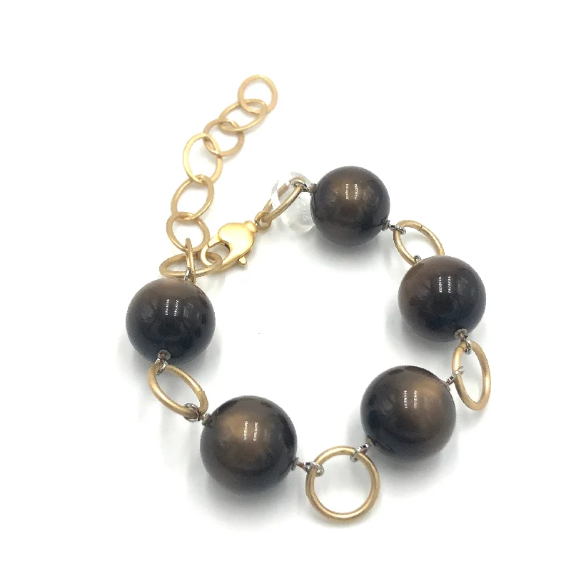 unique bangle bracelets for women-Chocolate Moonglow & Gold Stations Bracelet