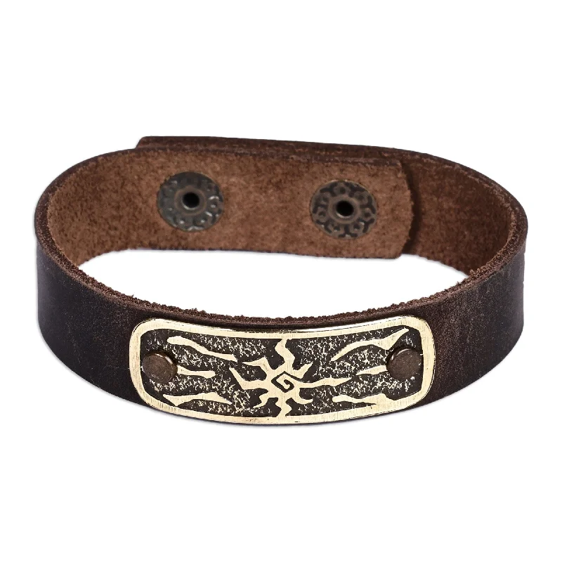 charm bangles for women-Novica Handmade Solar Brilliance Men'S Leather Brass Pendant Bracelet