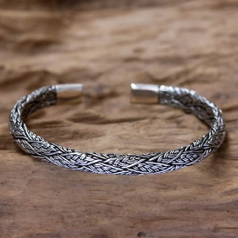 personalized bracelets for women-NOVICA Men's Sterling Silver Warrior Bracelet