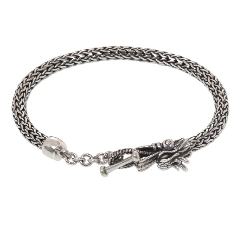 custom bracelets for women-Handmade Sterling Silver 'Dragon Tale' Bracelet (Indonesia)