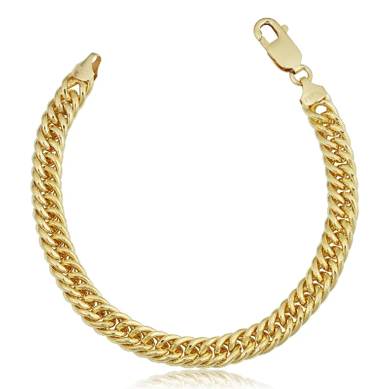 modern charm bracelets for women-Solid 14k Yellow Gold Filled 7 millimeter Double Curb Link Chain Bracelet For Women (7.5 inches)