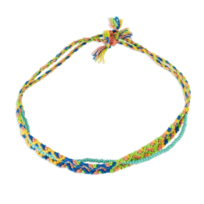 elegant bracelets for women-NOVICA Solola Spring, Macrame beaded wristband bracelet - 5" min L - x 10.5" max L x 0.4" W